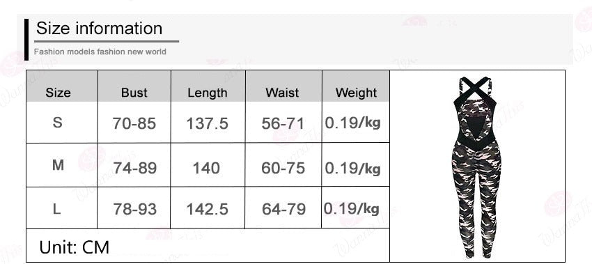2018 Women Sexy Jumpsuit Army Camo Printed Long Rompers X Backless Sleeveless One Piece Jumpsuit Workout Camouflage Catsuit