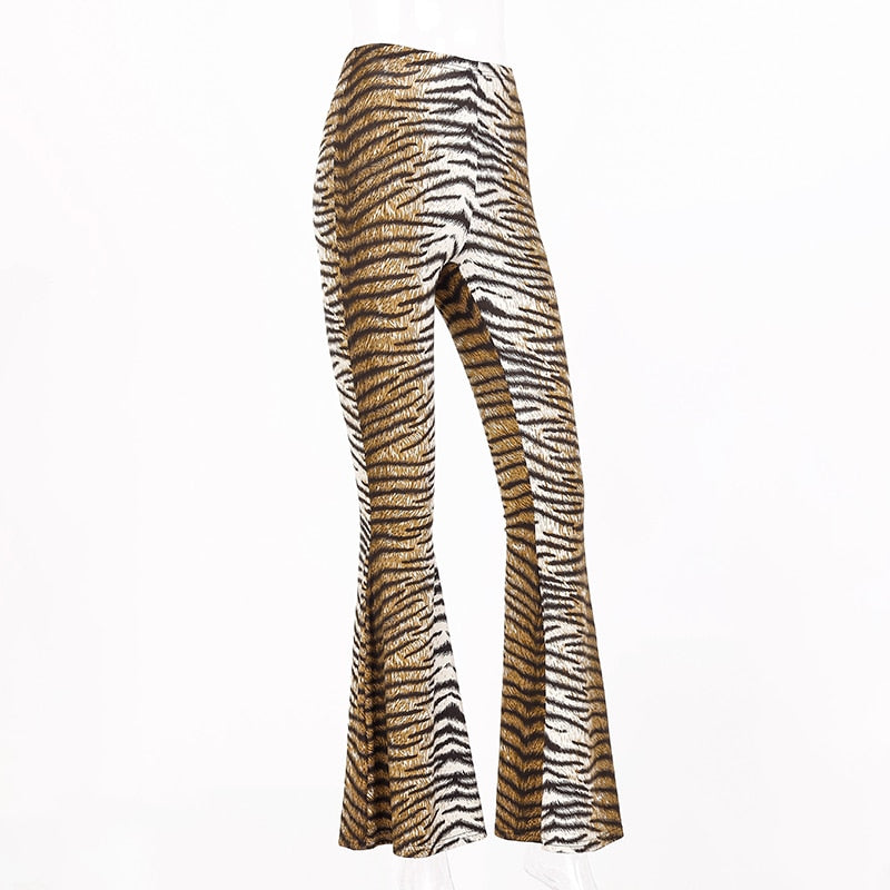 Hugcitar high waist leopard print flare leggings 2018 autumn winter women fashion sexy bodycon trousers club pants