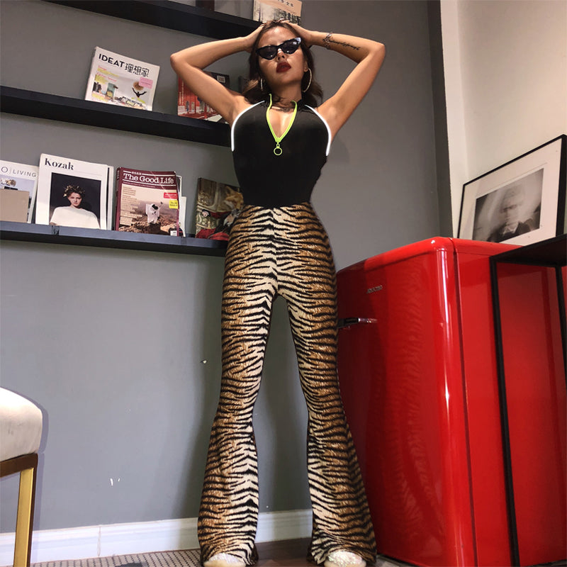 Hugcitar high waist leopard print flare leggings 2018 autumn winter women fashion sexy bodycon trousers club pants