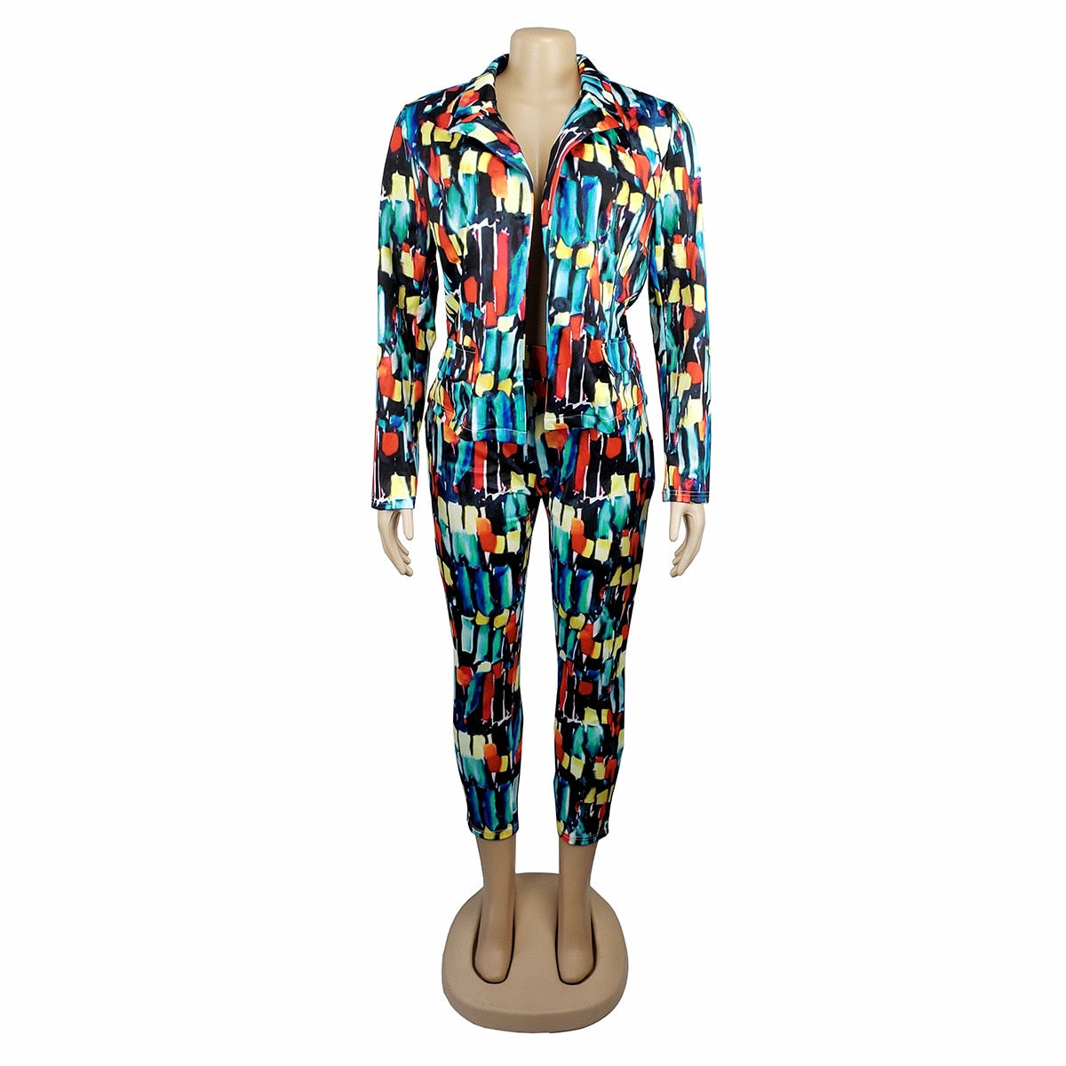 Echoine Colorful Print Women Pant Suits Blazer Jacket & Pencil Pant 2 Piece Set OL Work Office business suits combinaison femme