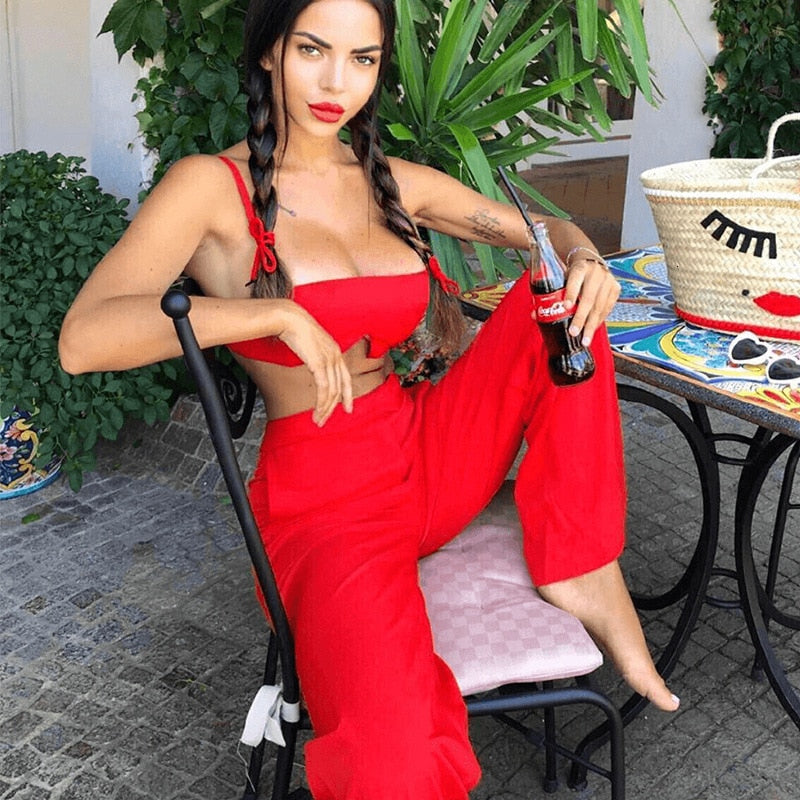 Tobinoone Slim Jumpsuit Women Sexy Slash Neck Bodycon Women Rompers crop trop and pants 2018 Summer Festival two piece Jumpsuit