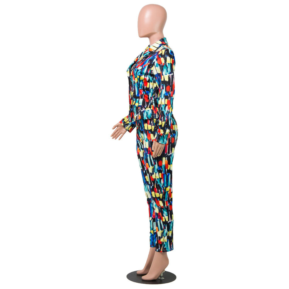 Echoine Colorful Print Women Pant Suits Blazer Jacket & Pencil Pant 2 Piece Set OL Work Office business suits combinaison femme