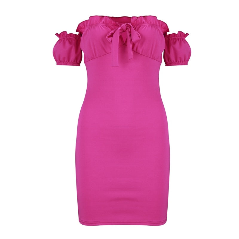 Sexy Women's Off Shoulder Sleeveless Bodycon Party Cocktail Club Mini Dress Summer 2019 Hot Pink Slim Dresses