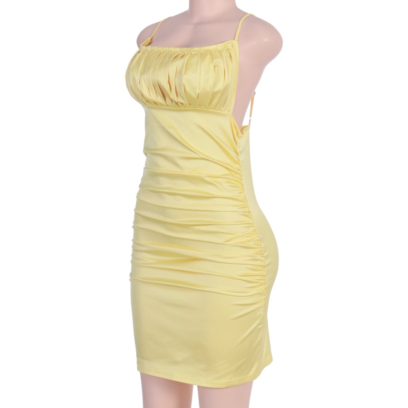 sleeveless ruched sexy slip mini dress