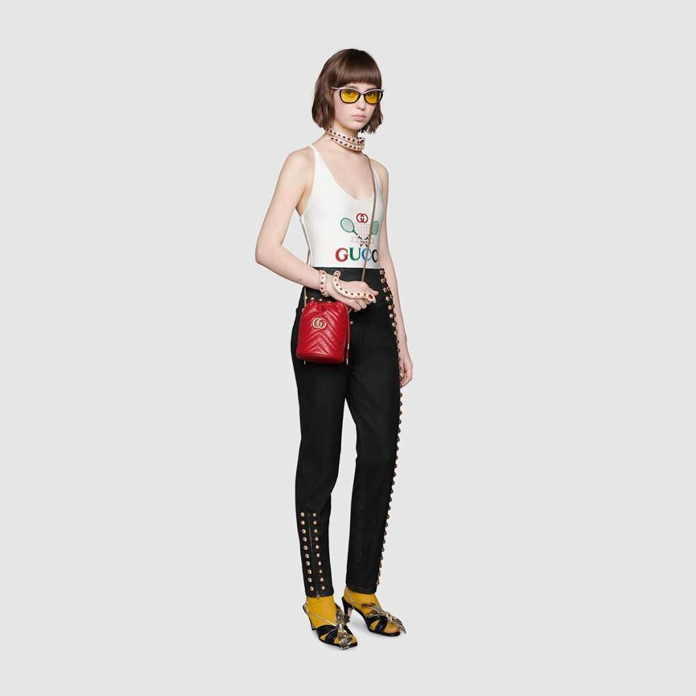 Gucci GG Marmont Mini Bucket Bag Women Leather Retro Shoulder Bag Simple Crossbody Bag Tote Chain Shoulder 575163 DTDRT 6433