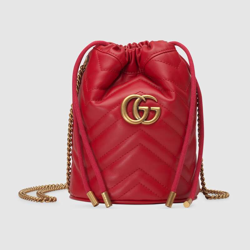 Gucci GG Marmont Mini Bucket Bag Women Leather Retro Shoulder Bag Simple Crossbody Bag Tote Chain Shoulder 575163 DTDRT 6433