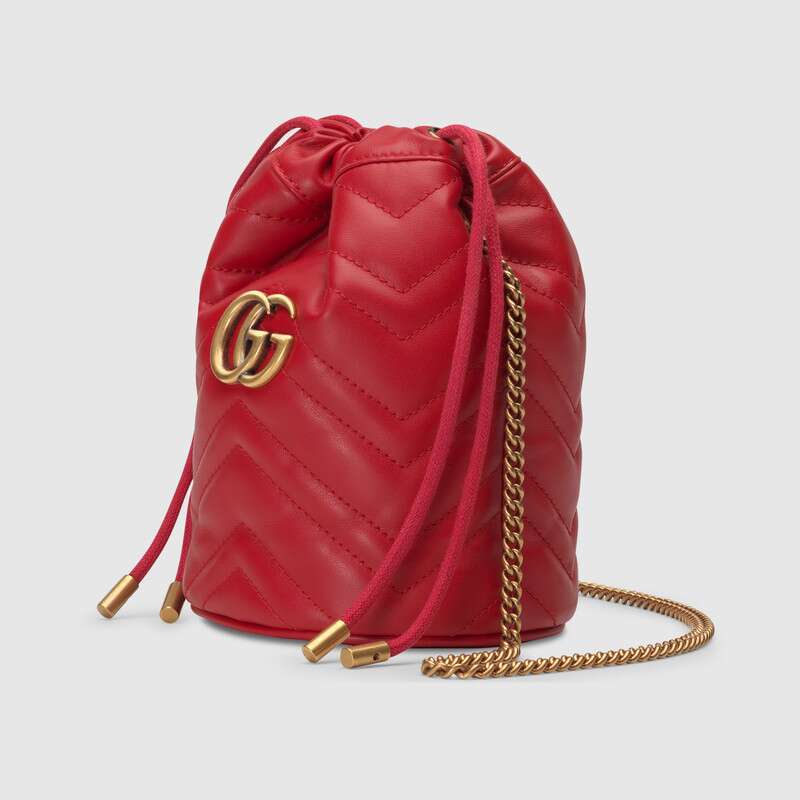 Gucci GG Marmont Mini Bucket Bag Women Leather Retro Shoulder Bag Simple Crossbody Bag Tote Chain Shoulder 575163 DTDRT 6433