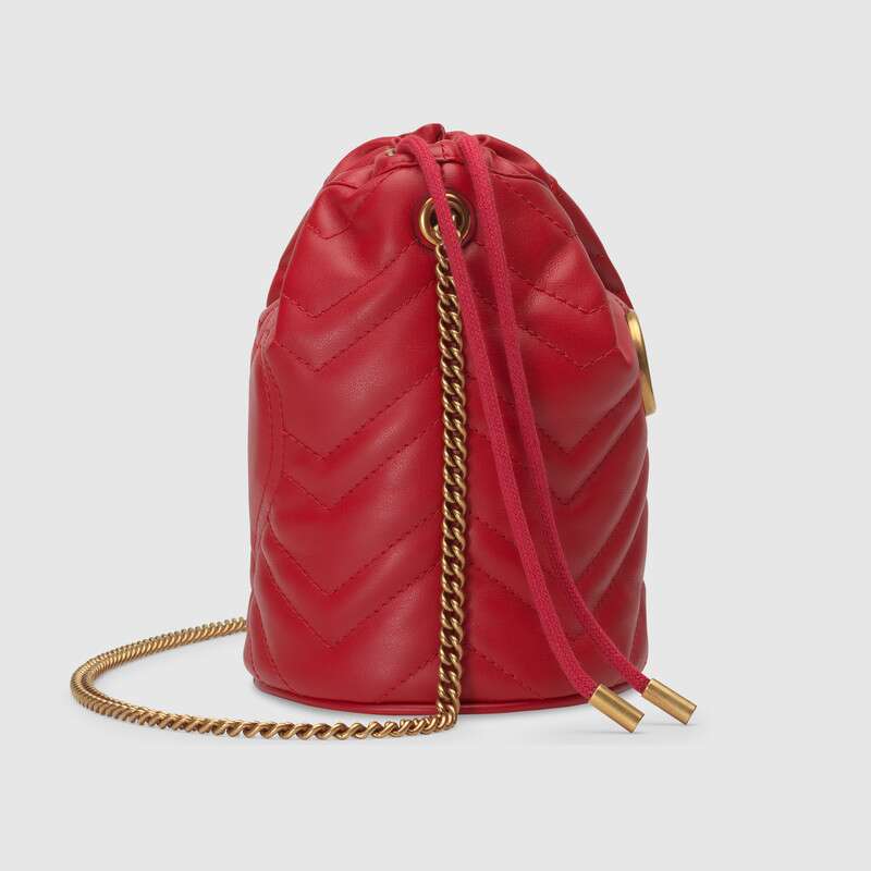 Gucci GG Marmont Mini Bucket Bag Women Leather Retro Shoulder Bag Simple Crossbody Bag Tote Chain Shoulder 575163 DTDRT 6433