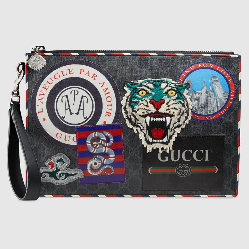 Slim Vintage Black Gucci Mens Leather Day Clutches Bag Night Courrier GG Supreme Pouch For Men Purse Handbags 496346 9F25N 1073