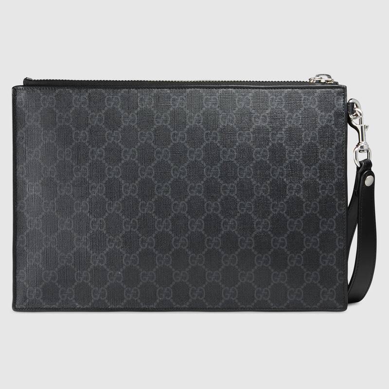 Slim Vintage Black Gucci Mens Leather Day Clutches Bag Night Courrier GG Supreme Pouch For Men Purse Handbags 496346 9F25N 1073