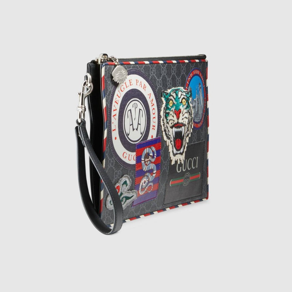 Slim Vintage Black Gucci Mens Leather Day Clutches Bag Night Courrier GG Supreme Pouch For Men Purse Handbags 496346 9F25N 1073