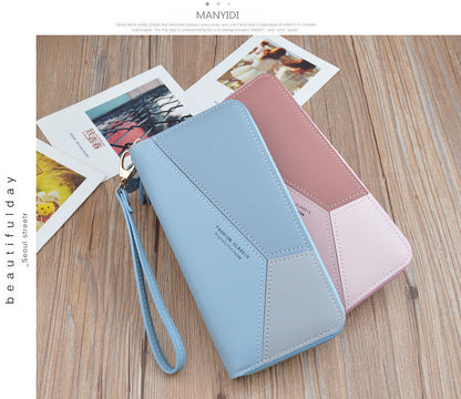 Geometric Women Wallets with Zipper Pink Phone Pocket Purse Card Holder Patchwork Women Long Wallet Lady Tassel Short Coin Purse