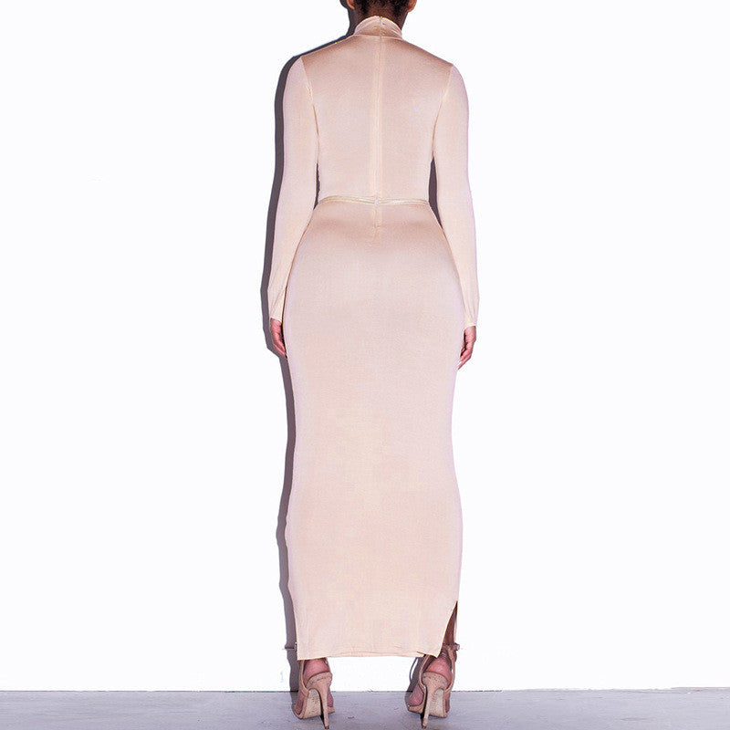 Hugcitar 2019 cotton long sleeve high neck long dress autumn winter women party elegant slim outfits streetwear