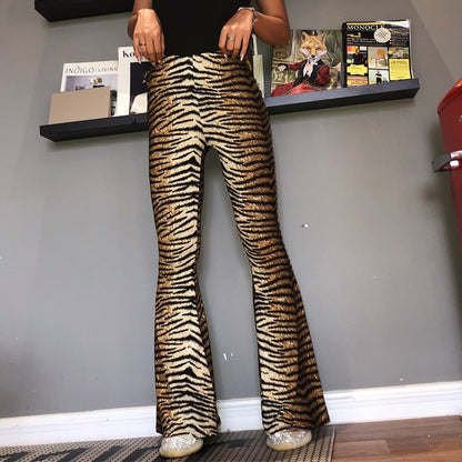 Hugcitar high waist leopard print flare leggings 2018 autumn winter women fashion sexy bodycon trousers club pants