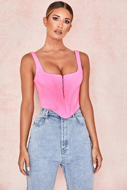 Tank Top Women Summer 2019 Fashion Hidden Breasted Solid Vest Square Collar Backless Strap Top Sleeveless Pink Crop Top AB1761
