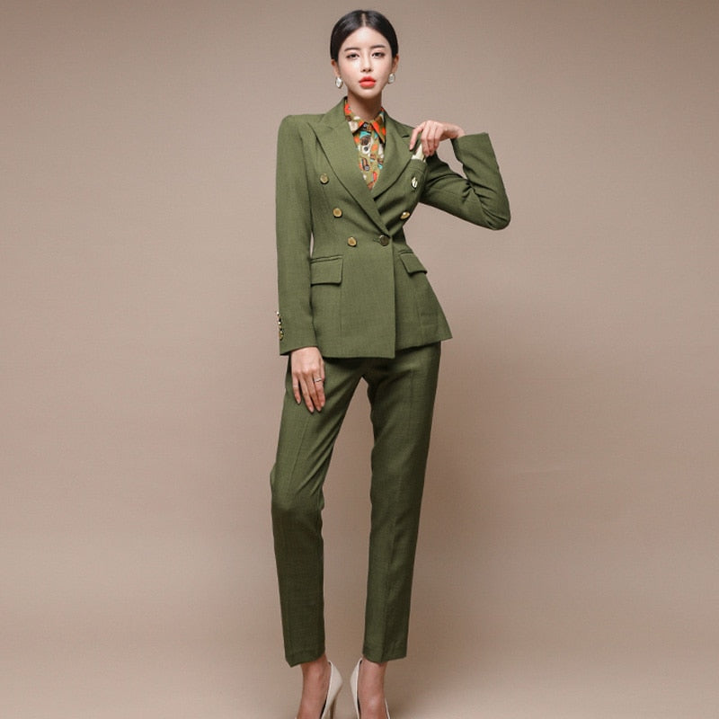Office 7 -Pants Suit Double-breasted Slim Jacket & Pencil Pants Suit