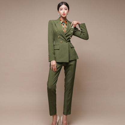 Office 7 -Pants Suit Double-breasted Slim Jacket & Pencil Pants Suit