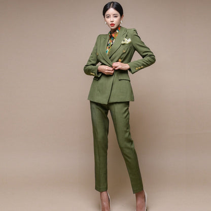 Office 7 -Pants Suit Double-breasted Slim Jacket & Pencil Pants Suit