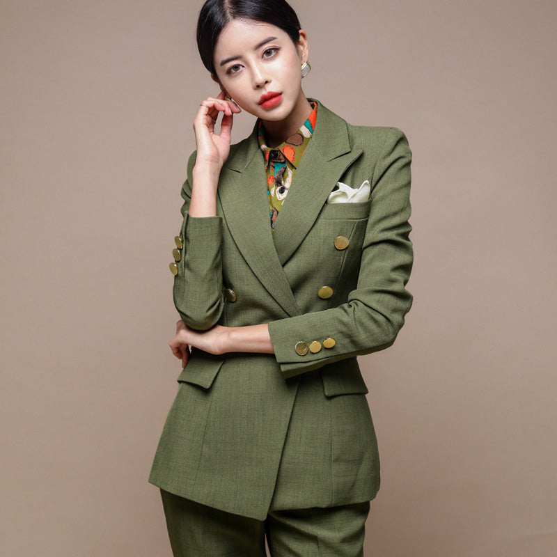 Office 7 -Pants Suit Double-breasted Slim Jacket & Pencil Pants Suit