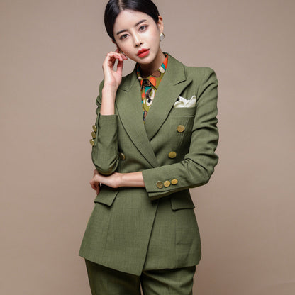 Office 7 -Pants Suit Double-breasted Slim Jacket & Pencil Pants Suit