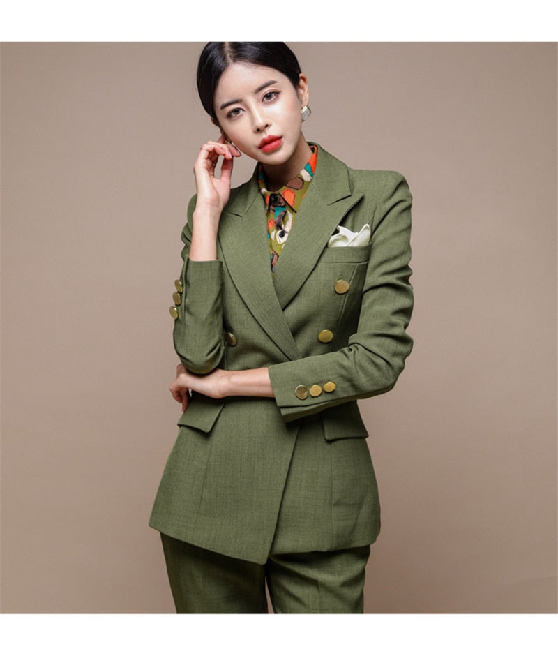 Office 7 -Pants Suit Double-breasted Slim Jacket & Pencil Pants Suit