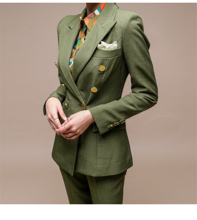 Office 7 -Pants Suit Double-breasted Slim Jacket & Pencil Pants Suit