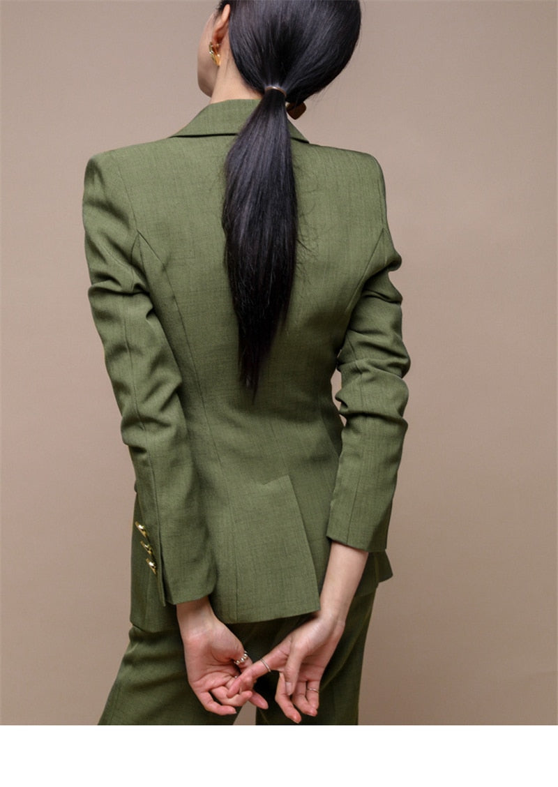 Office 7 -Pants Suit Double-breasted Slim Jacket & Pencil Pants Suit