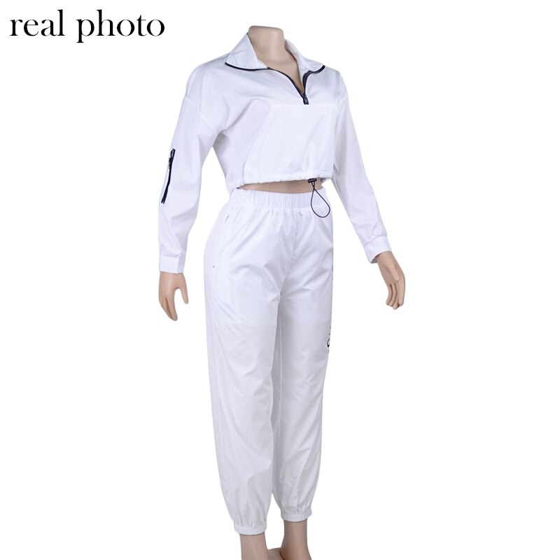 Simenual Letter Print Casual Workout Two Piece Set Women Fashion Zipper Long Sleeve Outfits Sporty Active Wear Top And Pants Set