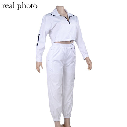 Simenual Letter Print Casual Workout Two Piece Set Women Fashion Zipper Long Sleeve Outfits Sporty Active Wear Top And Pants Set