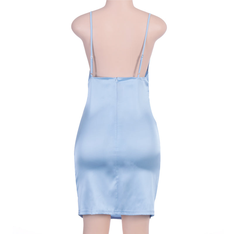 sleeveless ruched sexy slip mini dress