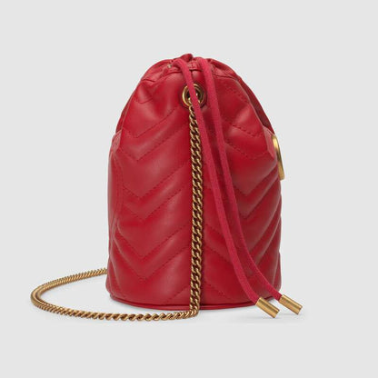 Gucci GG Marmont Mini Bucket Bag Women Leather Retro Shoulder Bag Simple Crossbody Bag Tote Chain Shoulder ‎‎575163 DTDRT 6433
