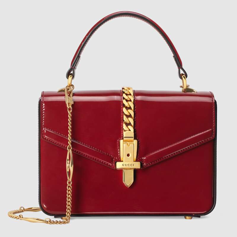 Retro Red Gucci Sylvie 1969 Patent Leather Mini Top Handle Bag Women Classic Shoulder Bag  Cross Body Bag ‎589479 1J70G 6638