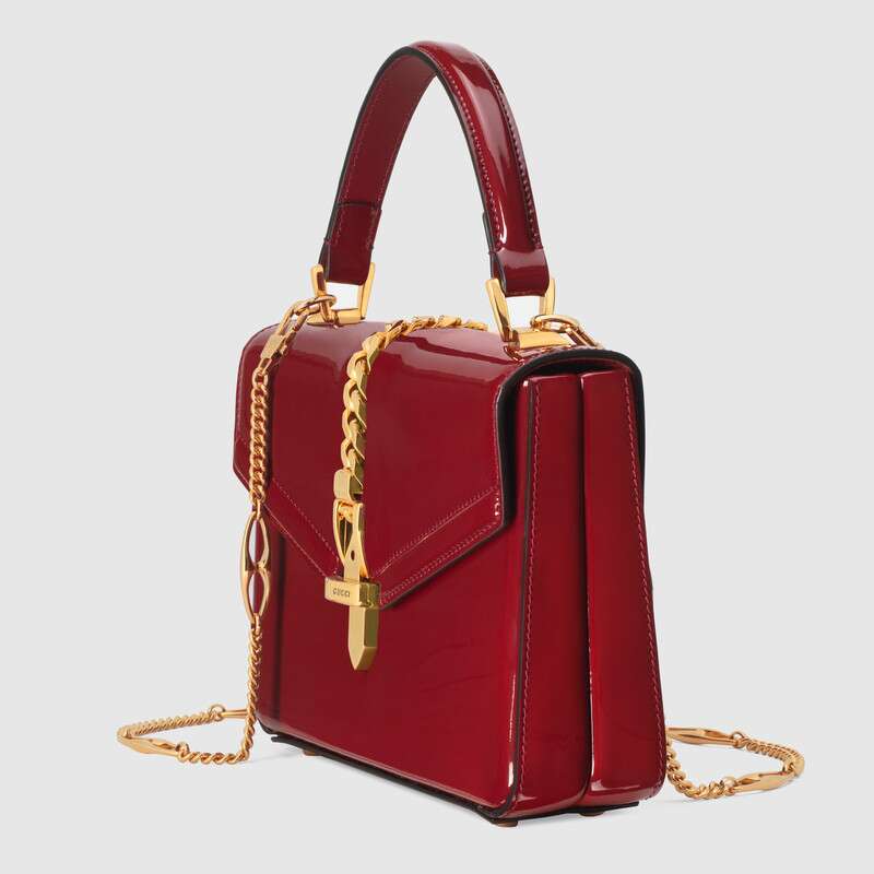 Retro Red Gucci Sylvie 1969 Patent Leather Mini Top Handle Bag Women Classic Shoulder Bag  Cross Body Bag ‎589479 1J70G 6638