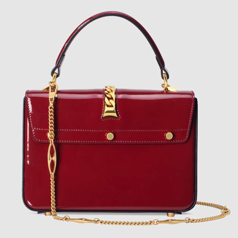 Retro Red Gucci Sylvie 1969 Patent Leather Mini Top Handle Bag Women Classic Shoulder Bag  Cross Body Bag ‎589479 1J70G 6638
