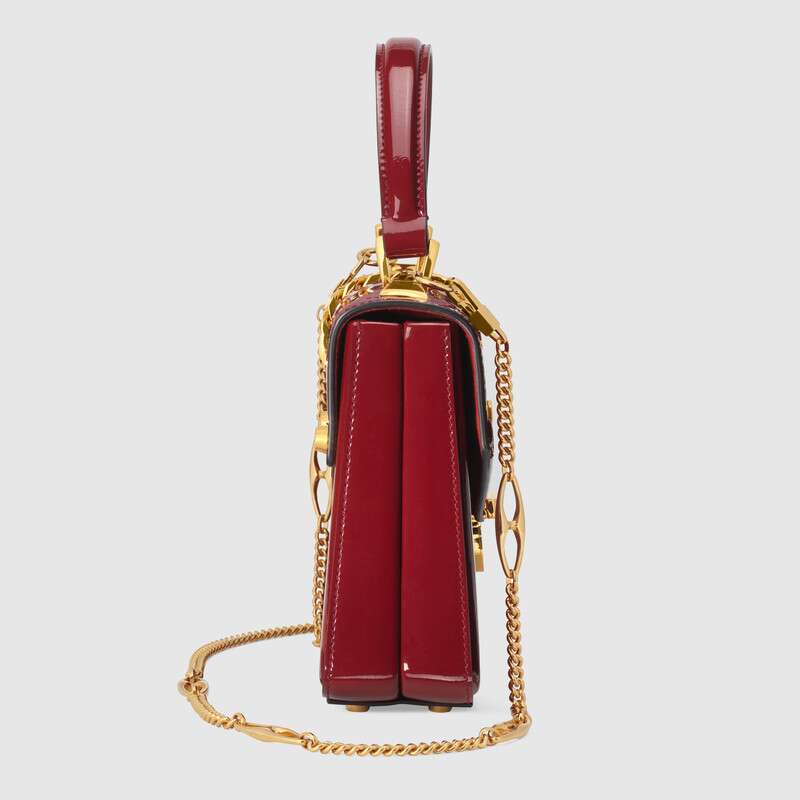 Retro Red Gucci Sylvie 1969 Patent Leather Mini Top Handle Bag Women Classic Shoulder Bag  Cross Body Bag ‎589479 1J70G 6638