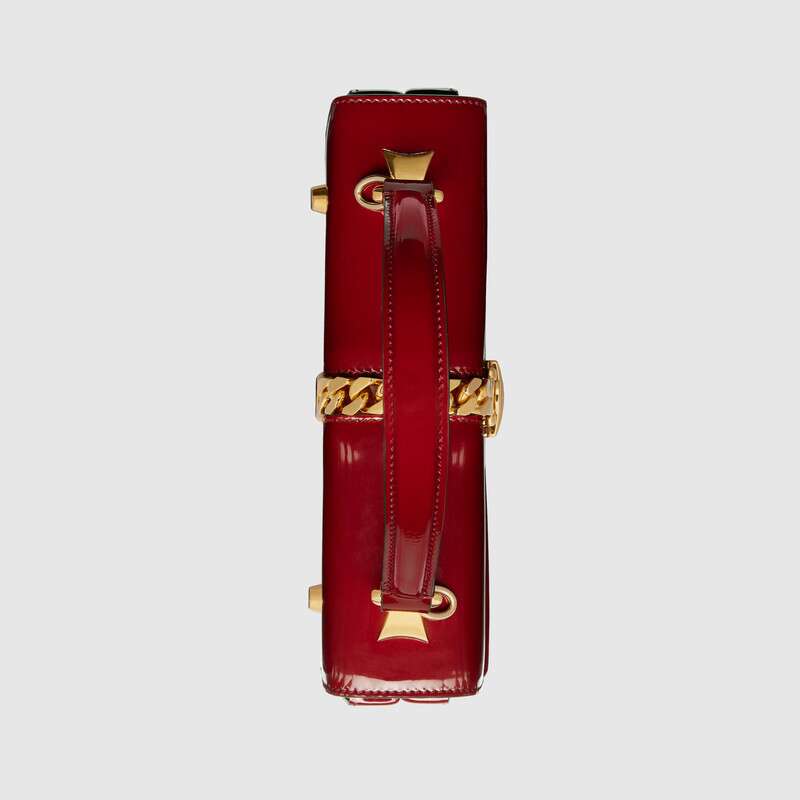 Retro Red Gucci Sylvie 1969 Patent Leather Mini Top Handle Bag Women Classic Shoulder Bag  Cross Body Bag ‎589479 1J70G 6638