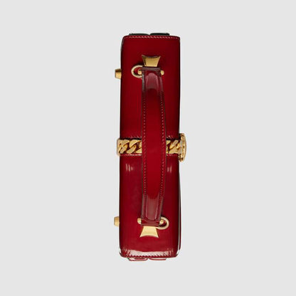 Retro Red Gucci Sylvie 1969 Patent Leather Mini Top Handle Bag Women Classic Shoulder Bag  Cross Body Bag ‎589479 1J70G 6638