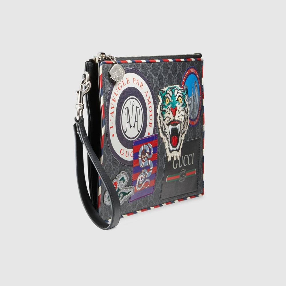 Slim Vintage Black Gucci Mens Leather Day Clutches Bag Night Courrier GG Supreme Pouch For Men Purse Handbags ‎496346 9F25N 1073