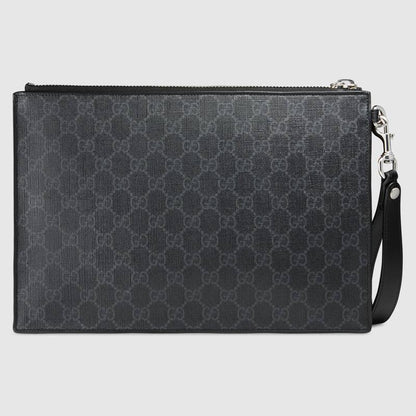 Slim Vintage Black Gucci Mens Leather Day Clutches Bag Night Courrier GG Supreme Pouch For Men Purse Handbags ‎496346 9F25N 1073