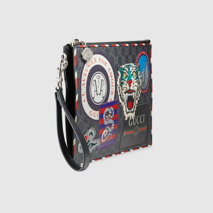 Slim Vintage Black Gucci Mens Leather Day Clutches Bag Night Courrier GG Supreme Pouch For Men Purse Handbags ‎496346 9F25N 1073