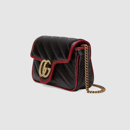 2019 Women Bag Black Gucci GG Marmonts Super Mini Bag Shoulder Bag Messenger Bag Retro Crossbody Bag Designer ‎574969 0OLFX 8277