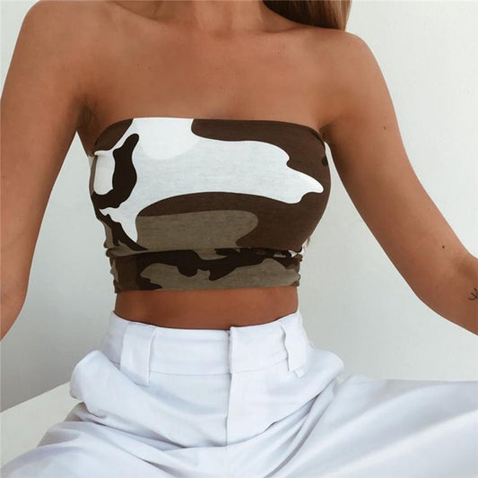 New Women Strapless Seamless Camouflage Print Boob Tube Corset Bandeau Tops Stretch Vest Bra Tank Top Women Crop Top
