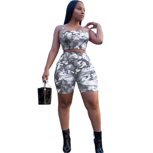Camouflage Print Shorts Set